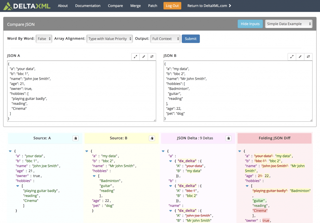 JSON Compare online preview