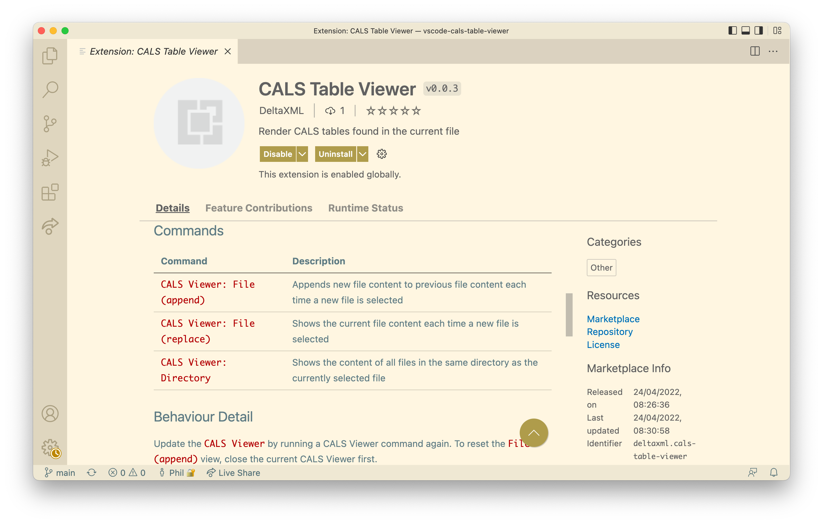 CALS table extension readme